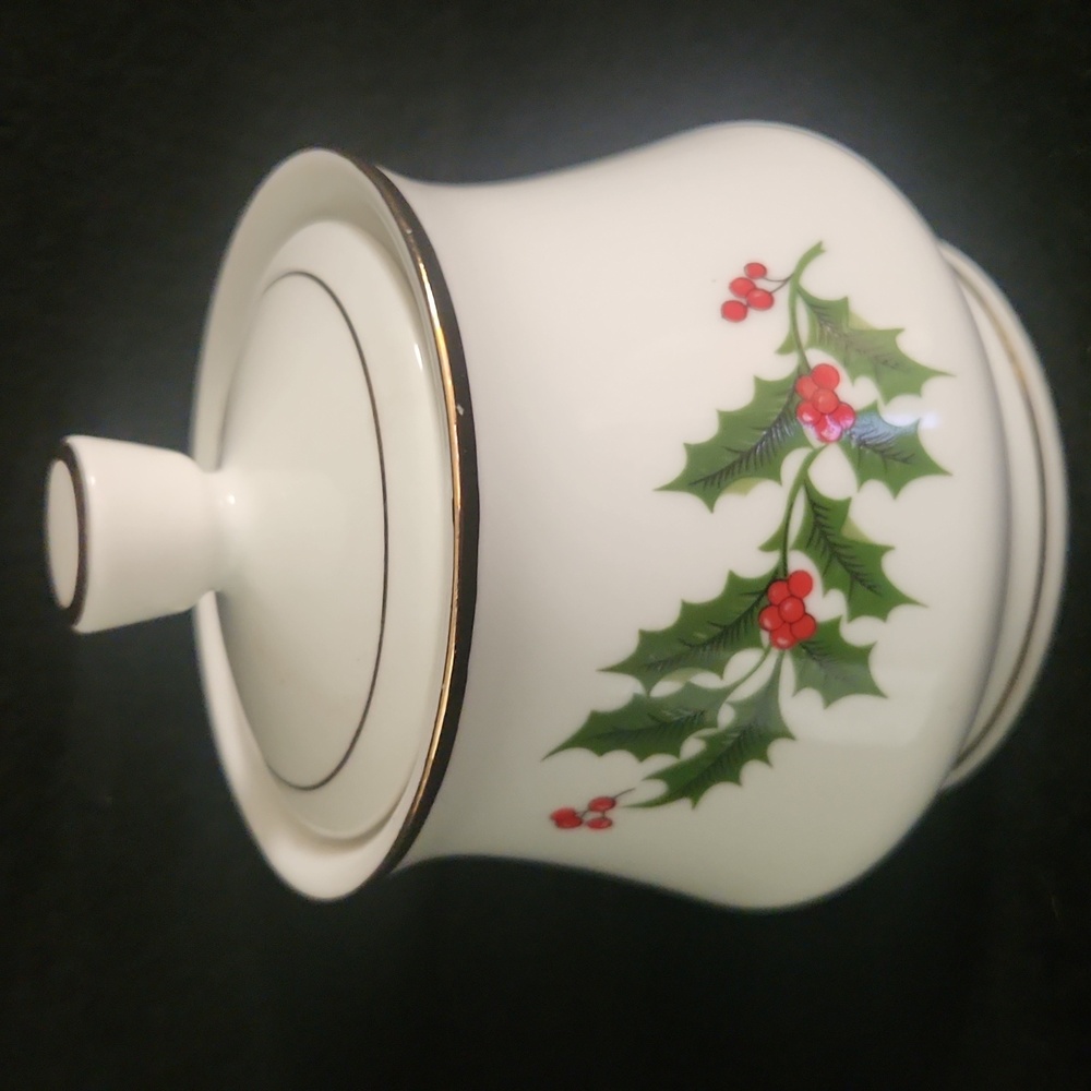 Holiday Holly Design Sugar Bowl